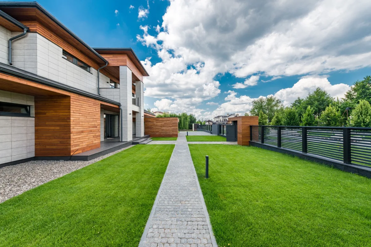 Healthy green lawn over a residential septic drain field area