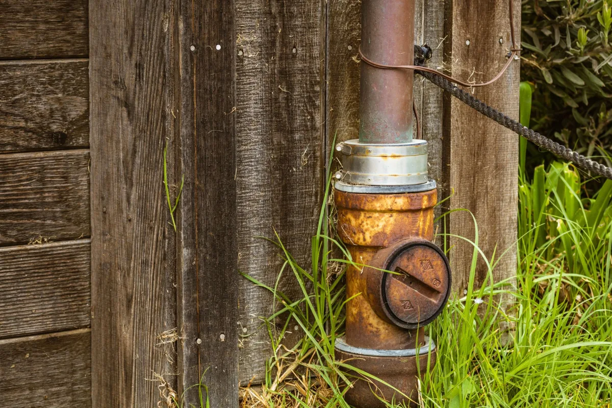 Septic effluent filter being lifted from a tank outlet baffle