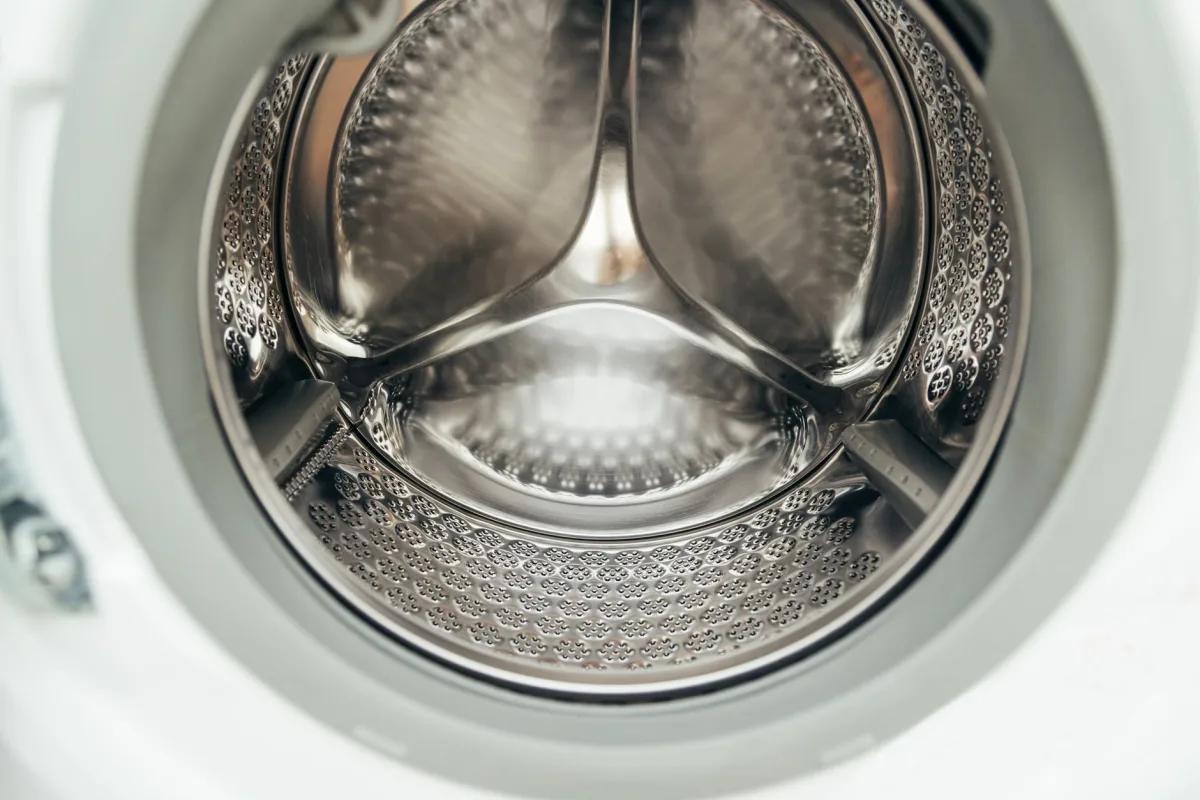 Front-loading washing machine with laundry in a home laundry room