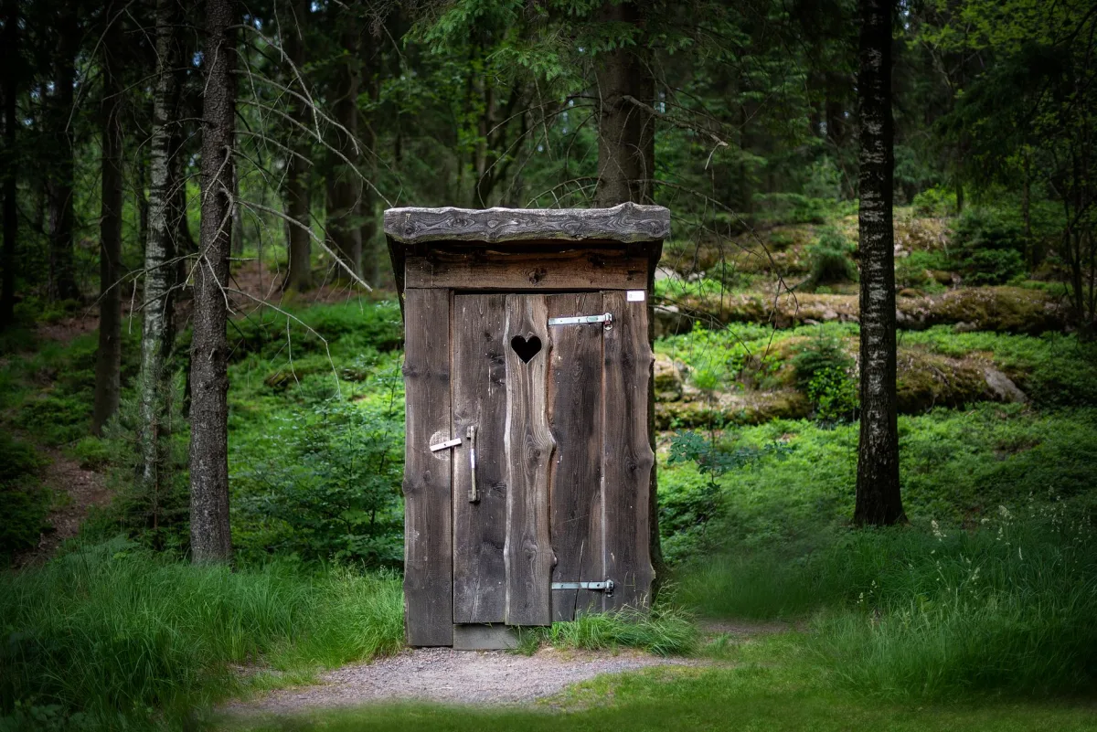 Open toilet tank showing a worn flapper that lets water run continuously into a septic system